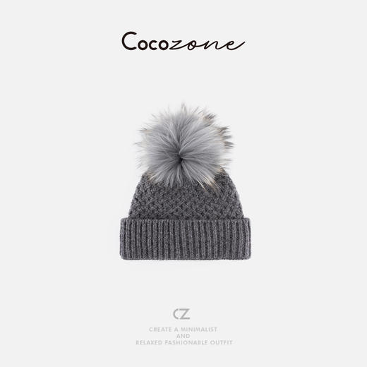COCO ZONE 刘 一一【100羊毛】貉子毛球菱形格纹帽子 CD2A2634 商品图0
