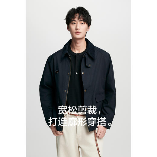 棉仓356811011-5系撞色领巴恩风猎装夹克男  秋季宽松复古通勤底特律外套 商品图0