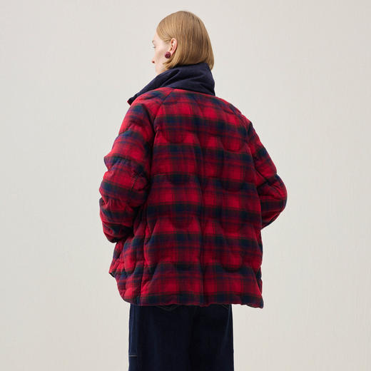 谜底两面穿羽绒服2025冬季新品红黑格子牛仔拼接保暖女254MY1618 商品图2