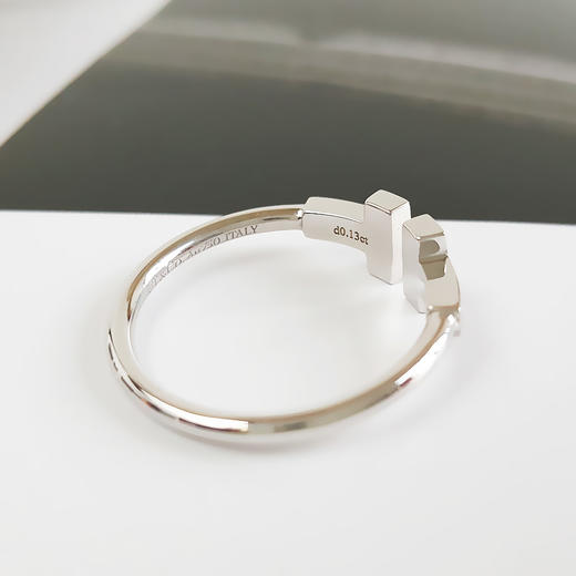 【95新】Tiffany & Co.蒂芙尼 T系列18K白金镶钻双T开口线圈戒指55-56号左右女士271025TJ22 商品图5