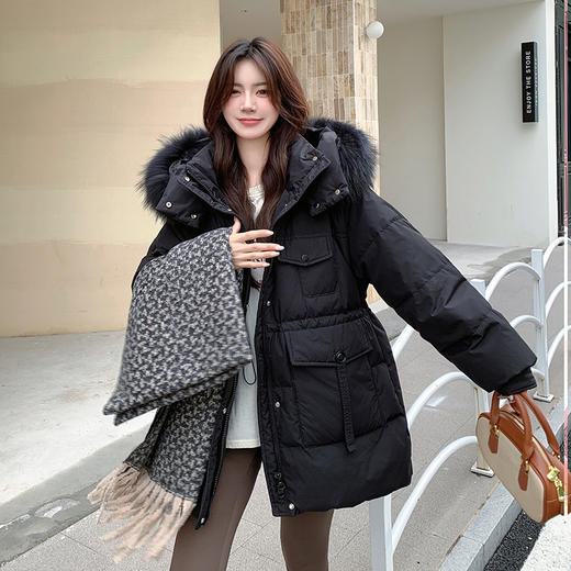 奢姿2025冬季大码女装胖妹妹可脱卸毛领连帽设计中长款百搭羽绒服7354300229 商品图2