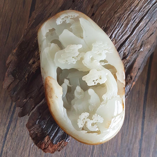【天然正品】天然精品新疆料细腻油润度佳松下雅士风景和田玉摆件中性210925NJS22 商品图2