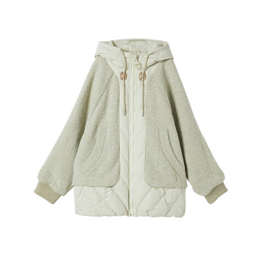 谜底连帽毛毛外套2025年冬季新品羊毛拼接廓形羽绒服女254MY1473 商品图4