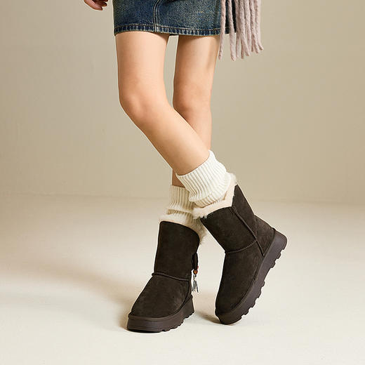 千百度厚底时尚雪地靴女加绒保暖增高棉鞋暖暖中筒靴A25758896 商品图4