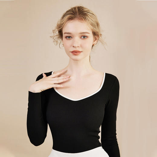 【华绒胸棉Bra打底外穿系列】女钻石领撞色胸棉bra保暖打底衫 免穿文胸 双面竖条磨毛 春秋冬穿三季 商品图1