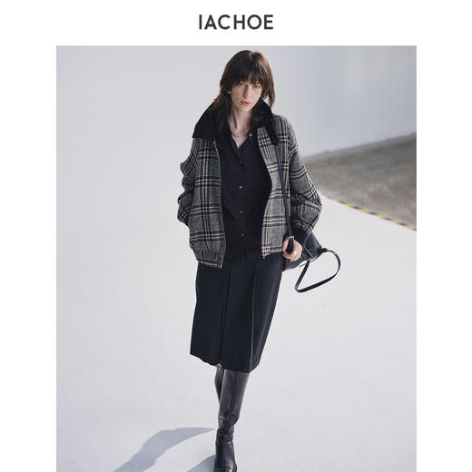 棉仓3671566004-短款格子毛呢外套 商品图4