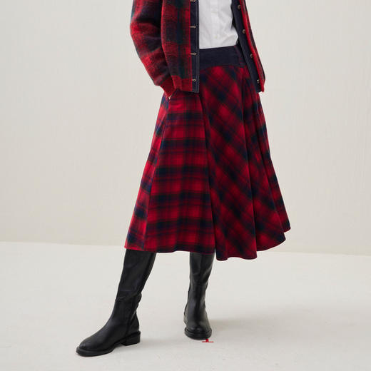 谜底格纹半身裙2025年冬季新品复古优雅高腰撞色拼接女254MB1666 商品图2