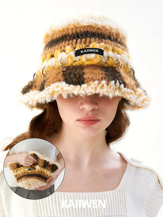 秋冬可爱纯手工钩针两用包包百搭毛线渔夫帽 商品图0