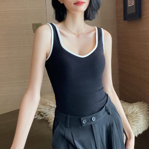 【华绒胸棉Bra打底外穿系列】女钻石领撞色胸棉bra保暖背心 免穿文胸 双面竖条磨毛 春秋冬穿三季 商品图1
