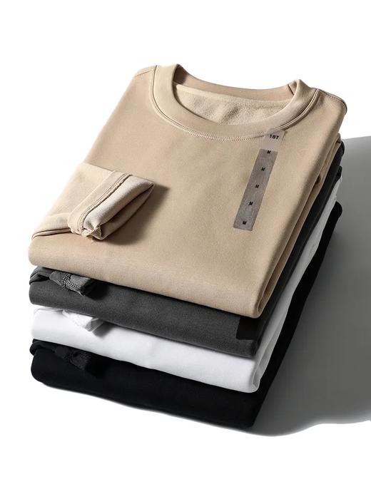 D110611加绒亲肤棉复合细腻羊羔绒拼接纯色圆领套头保暖打底衫！男女同款 商品图2