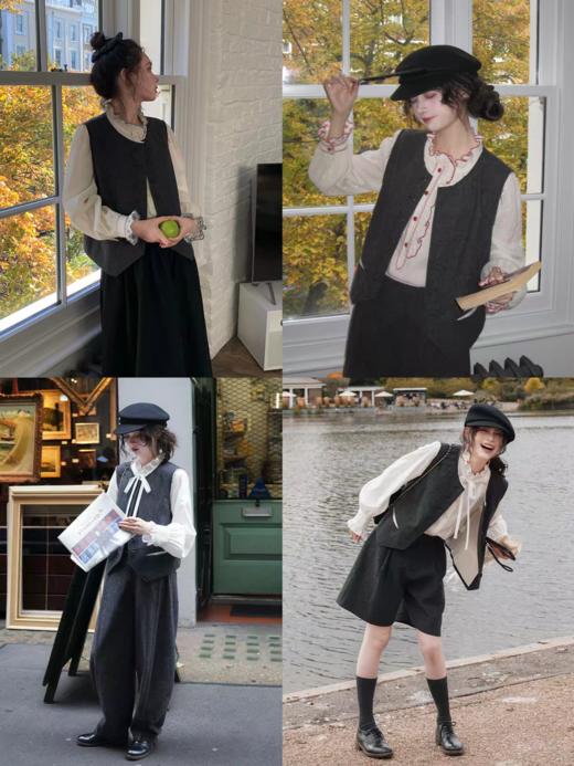 浮生八记/25C147/25D230/复古英伦50羊毛灰色毛呢马甲中裤 商品图3