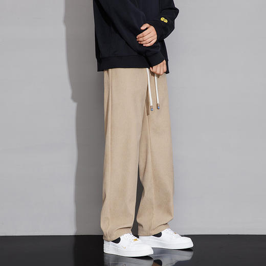 【加绒保暖】罗蒙秋冬款灯芯绒休闲裤男士抽绳设计宽松时尚潮男舒适百搭直筒男长裤子 商品图9