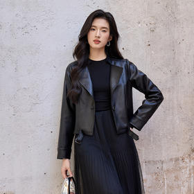 奢姿大码女装2025秋季时尚翻领皮衣胖妹妹个性简约百搭短款外套9953370352