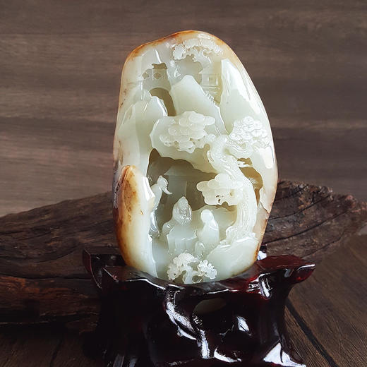 【天然正品】天然精品新疆料细腻油润度佳松下雅士风景和田玉摆件中性210925NJS22 商品图4