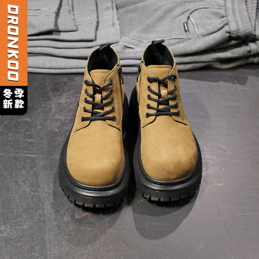 DRONKOO 2025 系带内侧拉链德比大头中帮真皮休闲鞋 商品图0