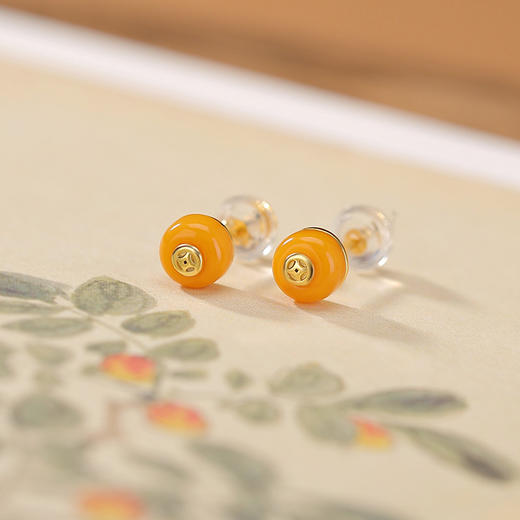 【来财】蜜蜡S925纯银钱币圆形小巧耳饰【CW-ED04238】 商品图1