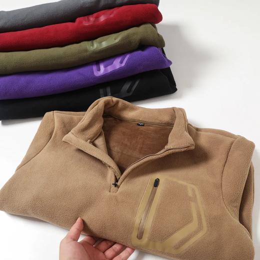 D110610秋冬双面绒防风保暖加厚加绒男士立领半拉链套头休闲宽松卫衣 商品图5