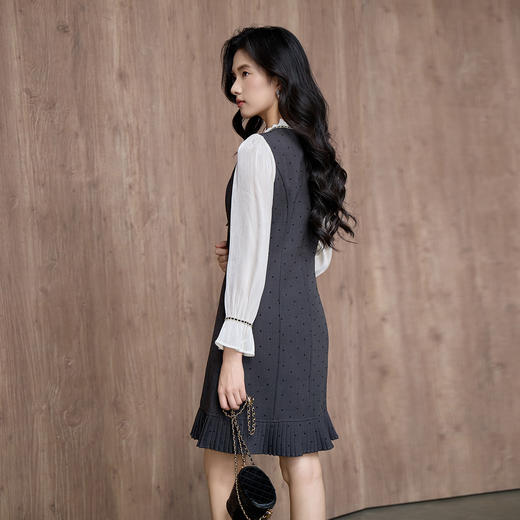 奢姿大码女装2025秋季胖妹妹时尚波点撞色拼接设计百褶裙摆连衣裙9953853702 商品图3