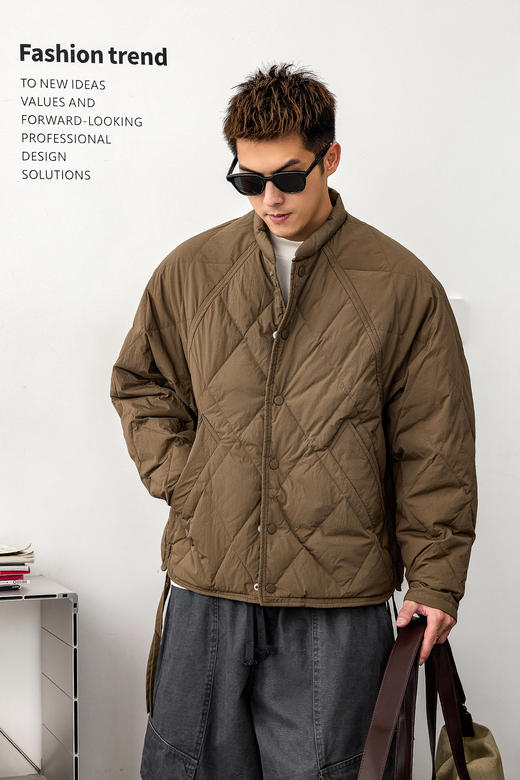 徐太浪【菱格纹绗缝】复古卡其色羽绒服男冬季保暖防寒服大码外套 商品图4