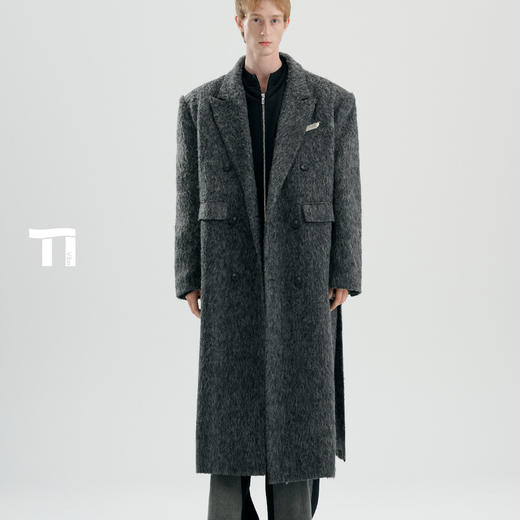 TIWLLTANG启世录"风卷山岚"双排扣金属标中长款毛呢大衣冬季外套 商品图4