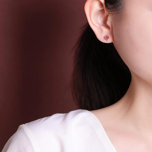 【魅狐】S925纯银镀玫瑰金彩色碧玺狐狸耳钉【CW-ED04280】 商品图3