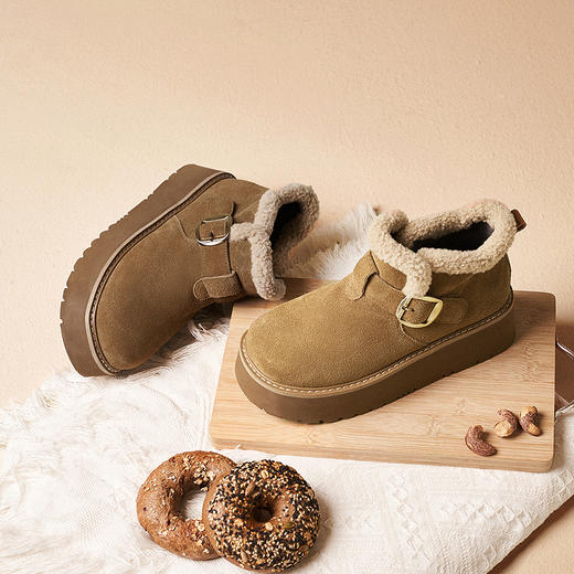 千百度厚底时尚雪地靴女加绒增高暖暖靴棉鞋保暖短靴A25656381 商品图2