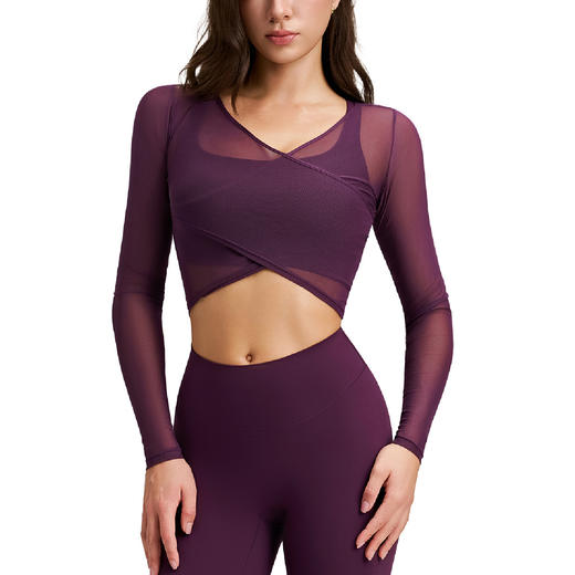 跃牌【安琪拉系列】新款网纱罩衫健身运动镂空运动上衣女长袖健身T恤跑步训练瑜伽服E6-017 商品图4