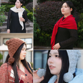 一周发货【针织帽 & 多功能三角巾】黑色、咖色、灰色针织帽，减龄保暖防风护耳，大头围款！3款三角巾，解锁4种最经典百搭色系，咖色、红色、黑色、白色