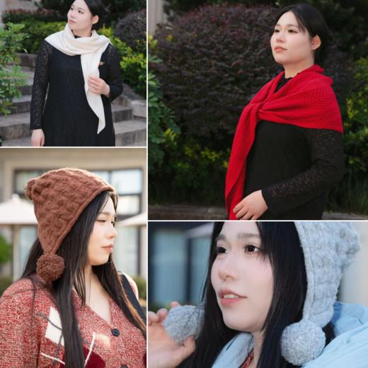 一周发货【针织帽 & 多功能三角巾】黑色、咖色、灰色针织帽，减龄保暖防风护耳，大头围款！3款三角巾，解锁4种最经典百搭色系，咖色、红色、黑色、白色 商品图0