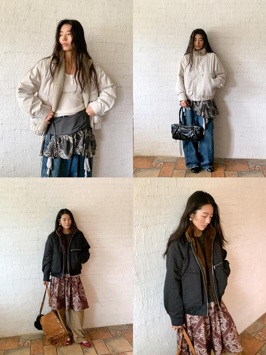 素舶 毛绒内里立领飞行夹克保暖派克服棒球服短款外套 商品图3