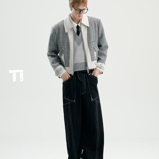 启世录TIWILLTANG“银月骑士”静奢小香风缎拼夹克粗花呢短款外套 商品图4