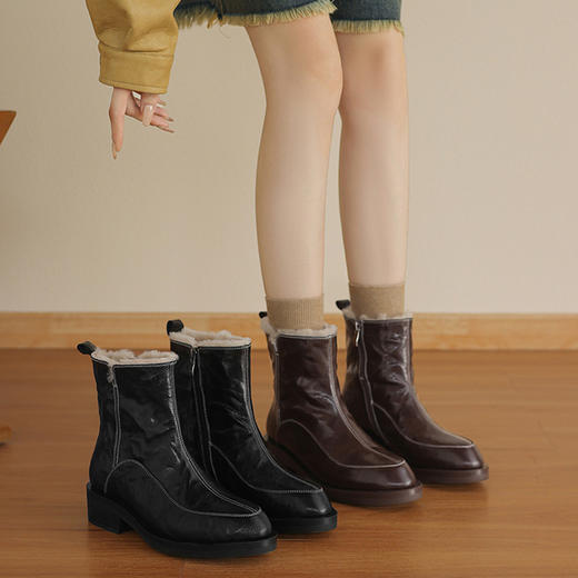 【预售5天】头层油蜡羊皮真皮羊糕毛里雪地靴女粗跟短靴加厚保暖马丁靴LD&7532 商品图2