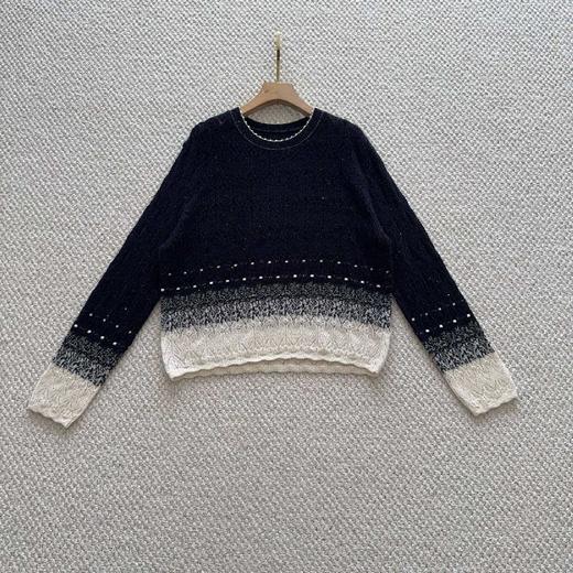 【à perles】纯羊绒小香风渐变镂空亮片针织衫 商品图4