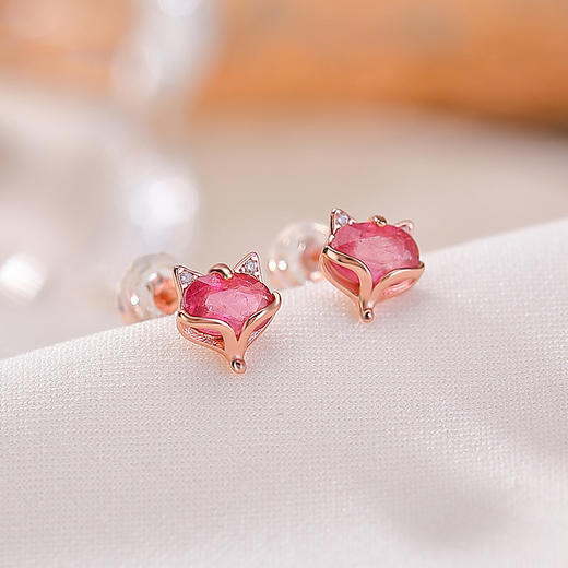 【魅狐】S925纯银镀玫瑰金彩色碧玺狐狸耳钉【CW-ED04280】 商品图2
