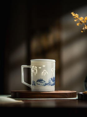 新品 富玉 | 景德镇陶瓷溪山清韵茶漏杯带盖水杯