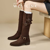 西遇西部牛仔堆堆靴女新款秋冬美拉德绒面尖头不过膝长筒靴V2357300 商品缩略图1