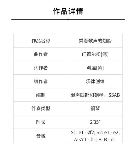 乘着歌声的翅膀（门德尔松 曲 / 乐律创编工作室 编曲）SSAB合唱和钢琴 正版合唱乐谱「本作品已支持自助发谱 首次下单请注册会员 详询客服」 商品图1