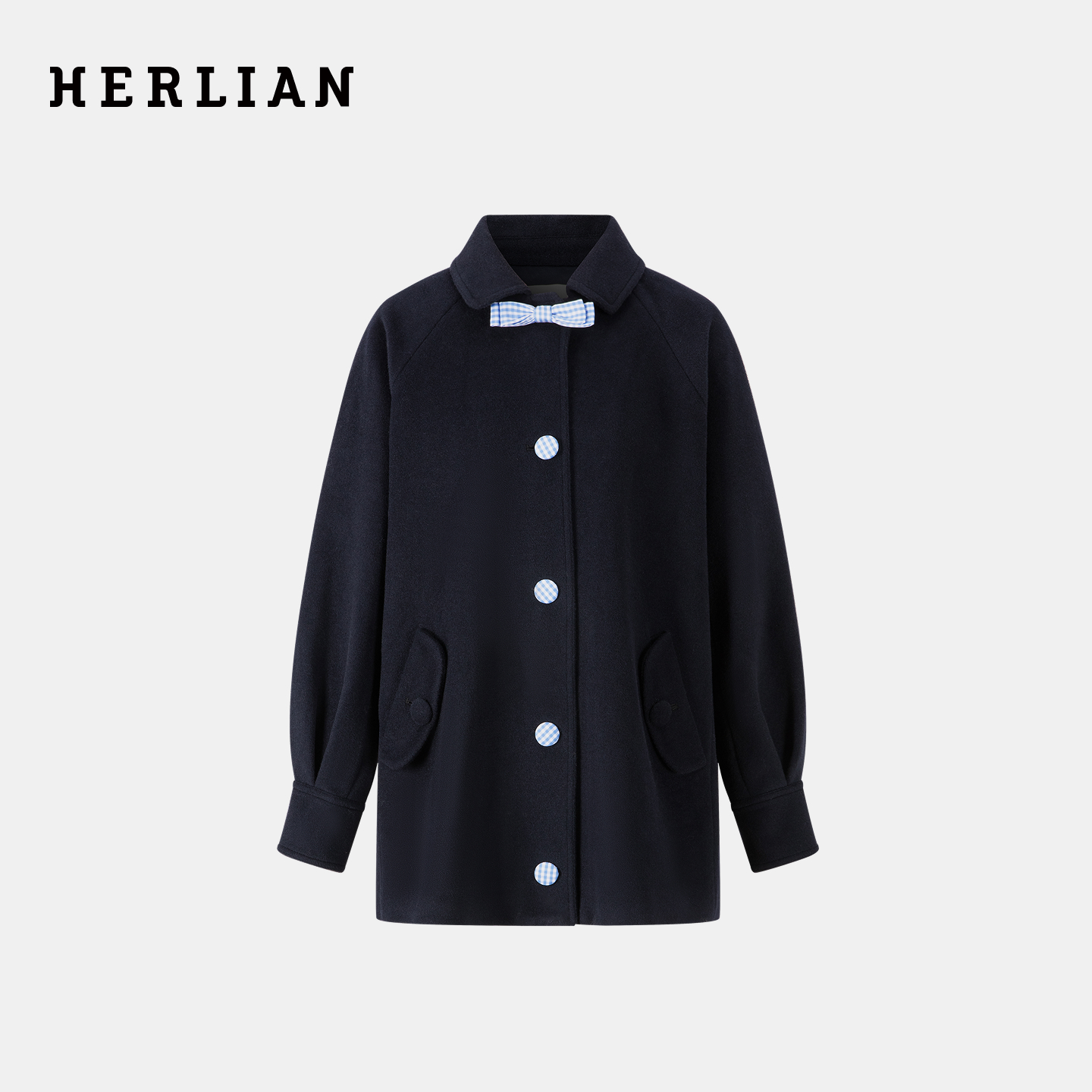 HERLIAN 2025年冬季新品蝴蝶结装饰娃娃领毛呢外套女