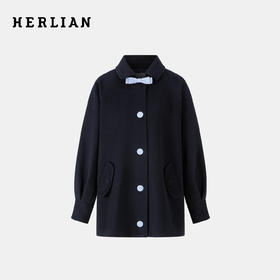 HERLIAN 2025年冬季新品蝴蝶结装饰娃娃领毛呢外套女