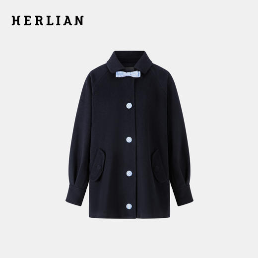 HERLIAN 2025年冬季新品蝴蝶结装饰娃娃领毛呢外套女 商品图0