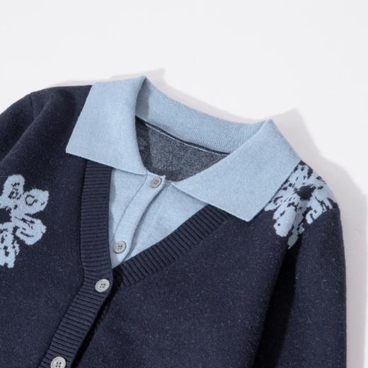 茧墨 雅致撞色印花减龄假两件针织毛衣开衫 商品图1