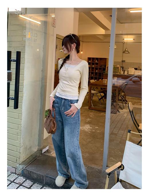 【YW】无忧购碎花假两件内搭加厚保暖正肩带胸垫短款打底衫上衣1203（截单后7天发货） 商品图6