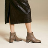 千百度粗高跟弹力袜靴女显瘦羊皮时装靴通勤短靴子A25598181 商品缩略图4