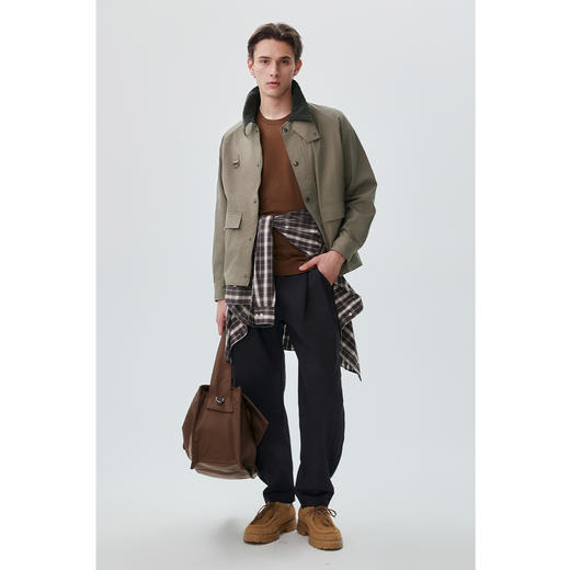 棉仓356811011-5系撞色领巴恩风猎装夹克男  秋季宽松复古通勤底特律外套 商品图1