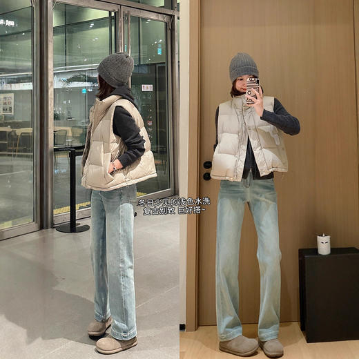 高光蓝牛直筒裤！2025双版本舒弹抓绒360立体水洗宽腰牛仔裤女款！ 商品图1