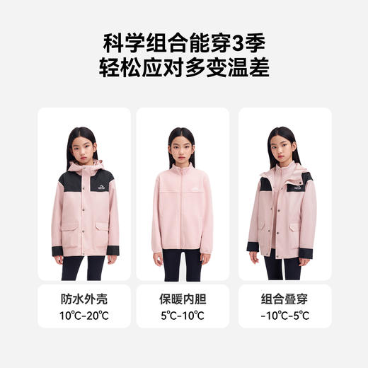 伯希和户外儿童三合一冲锋衣摇粒绒保暖内胆上衣暴雨级防水登山服 商品图4