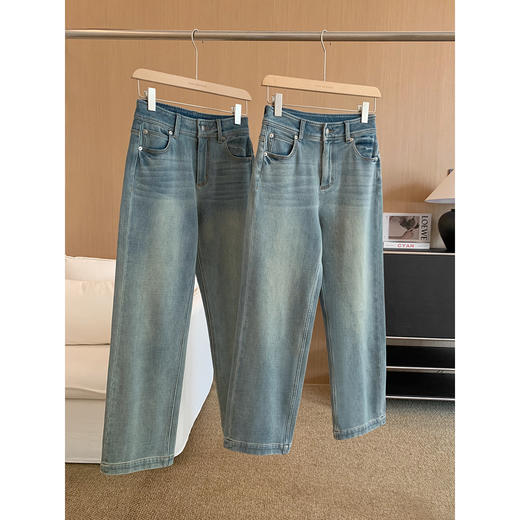 高光蓝牛直筒裤！2025双版本舒弹抓绒360立体水洗宽腰牛仔裤女款！ 商品图5