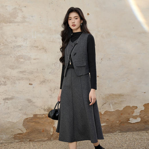 奢姿大码女装2025冬装胖妹妹气质通勤女马甲色内搭中长半身裙9954994354A 商品图4