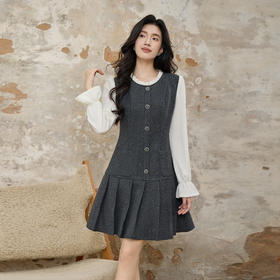 奢姿大码女装2025冬季减龄百褶拼接连衣裙胖妹妹喇叭袖时尚裙子9954853690