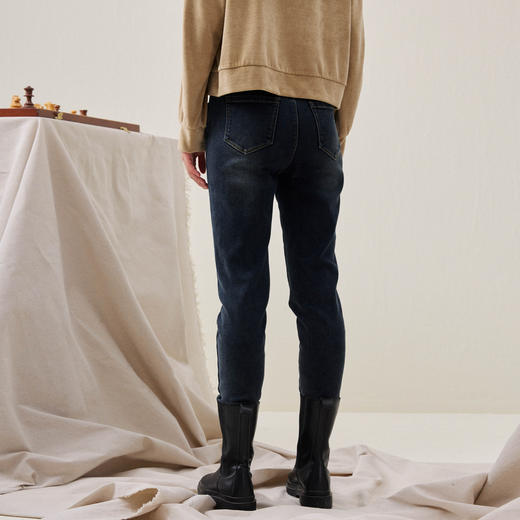 谜底紧身牛仔裤九分裤2025冬季新品高腰弹力花卉贴布女254MJ1607 商品图2